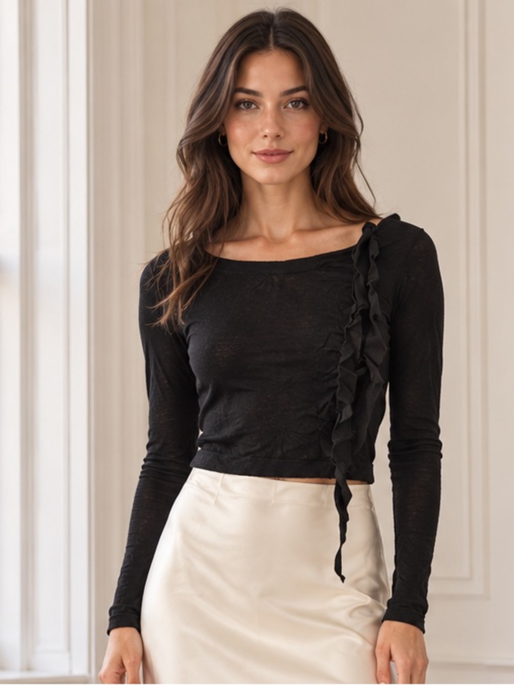 RT by Elle Black Asymmetrical Ruffle Top Size XS